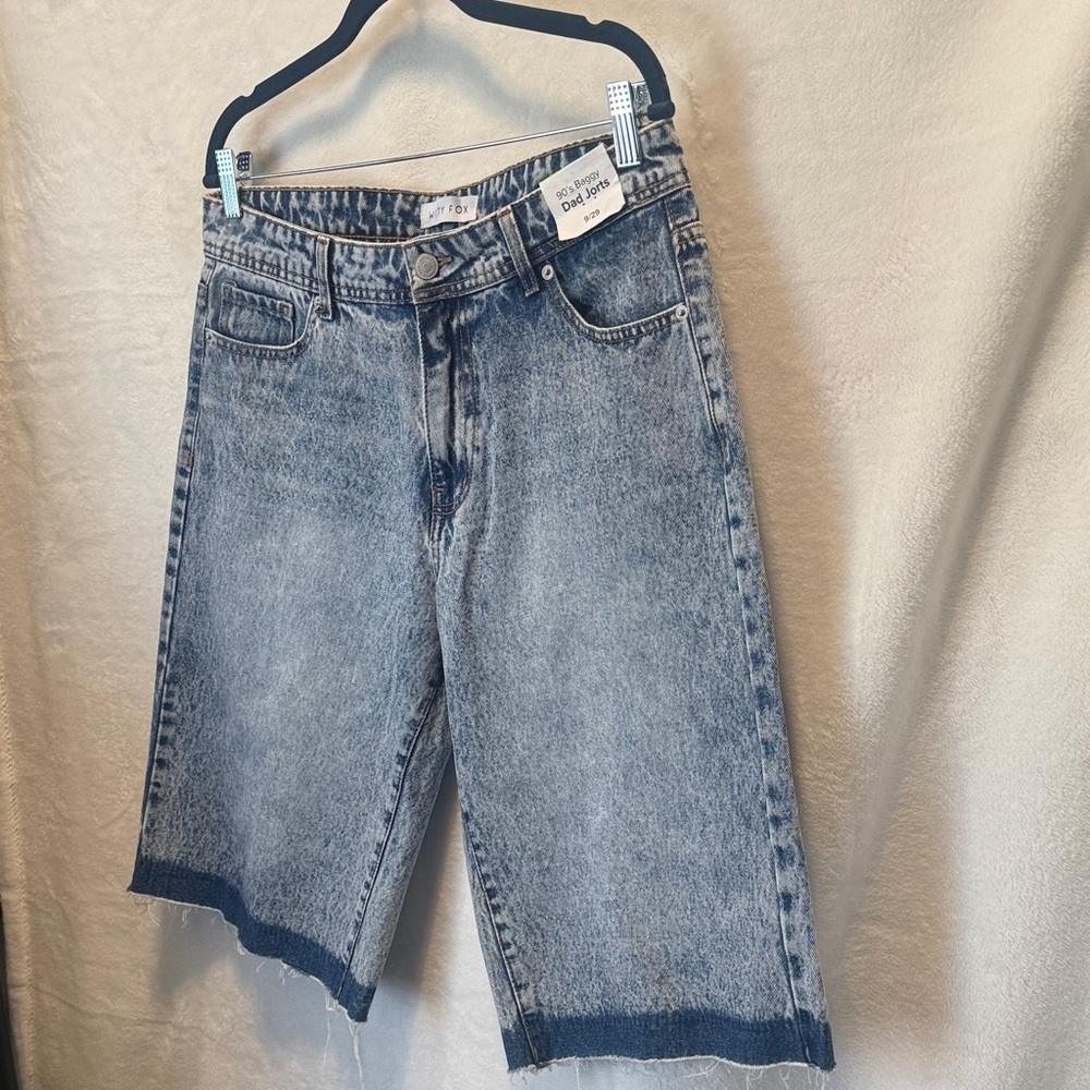 Witty Fox 90s Style Acid Wash Baggy Dad Jorts | Loose Fit Denim Shorts - Picture 9 of 10